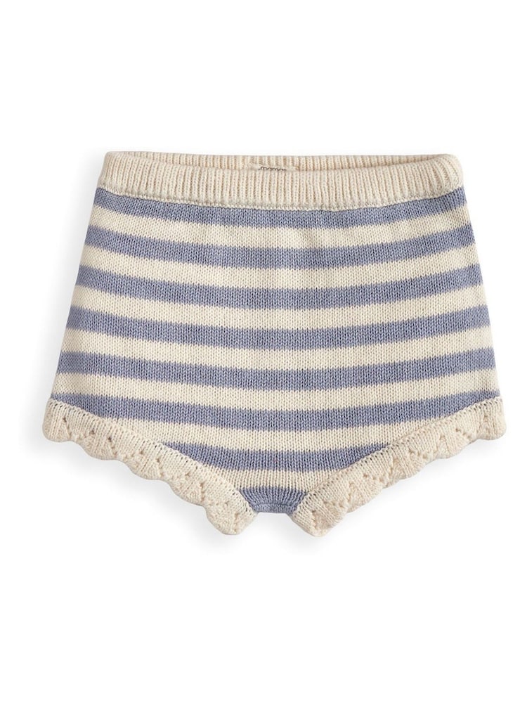 Mamas & Papas Blue Stripe Scallop Edge Knit Top & Shorts Set - Image 3 of 3