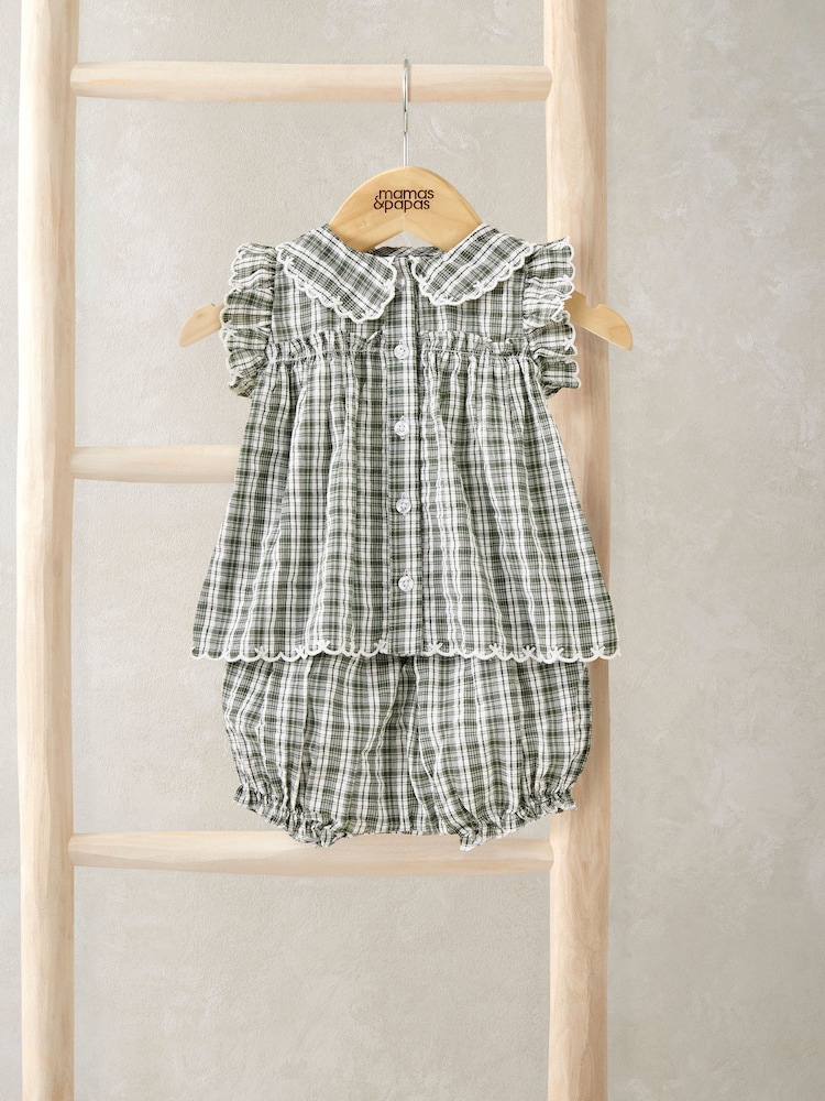 Mamas & Papas Green Gingham Blouse & Bloomers Set - Image 1 of 3