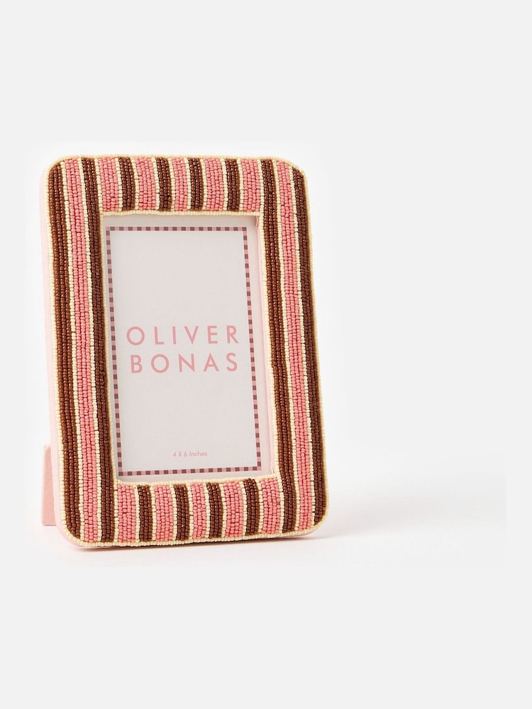Oliver Bonas Pink Damia Pink & Brown Beaded Photo Frame 4x6 - Image 1 of 5