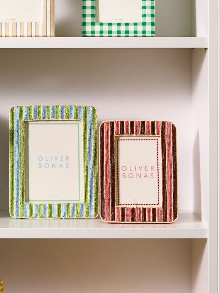 Oliver Bonas Pink Damia Pink & Brown Beaded Photo Frame 4x6 - Image 2 of 5