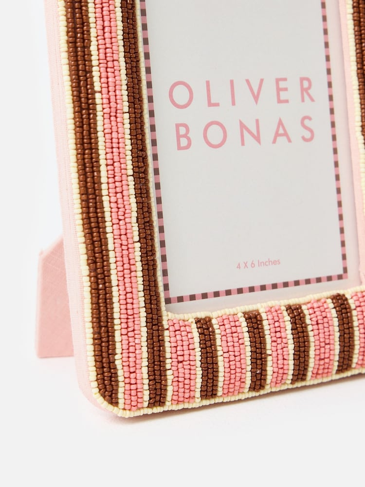 Oliver Bonas Pink Damia Pink & Brown Beaded Photo Frame 4x6 - Image 5 of 5
