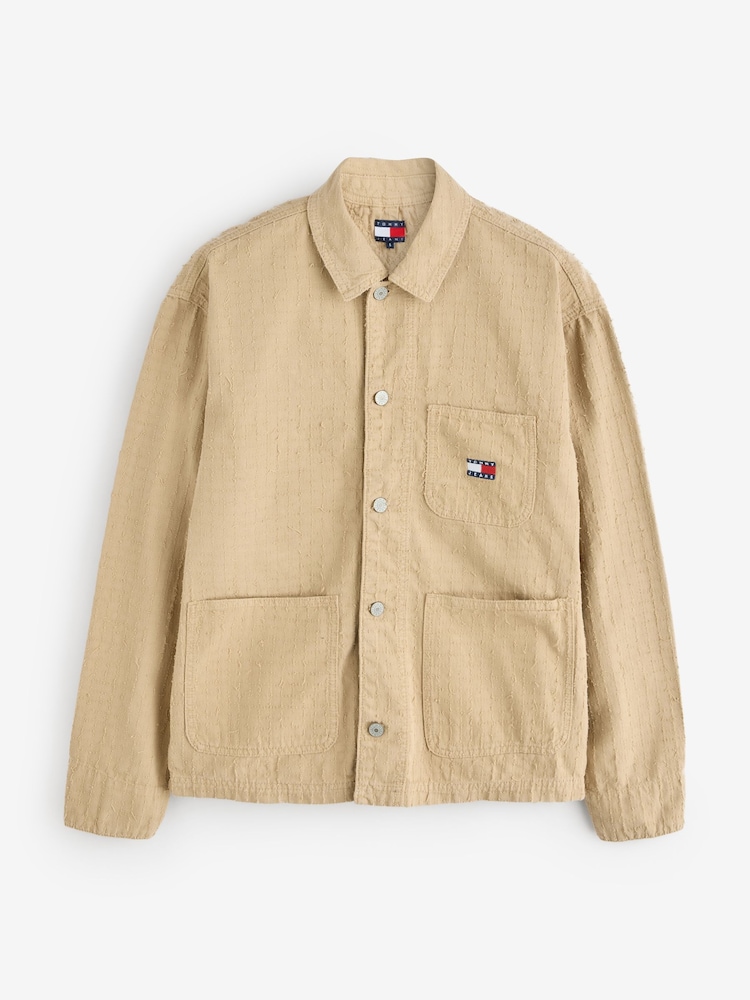 Tommy Jeans Gold Oversized Fit Textured Canvas Overshirt - Image 1 of 1 Tommy Jeans Gold Oversized Fit Textured Canvas Overshirt - Image 1 of 1