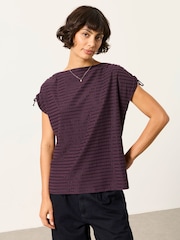FatFace Gabby Dark Purple Gathered Shoulder Detail Top - Image 1 of 7