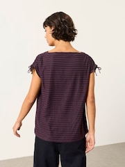 FatFace Gabby Dark Purple Gathered Shoulder Detail Top - Image 2 of 7