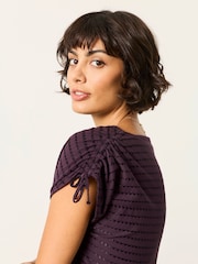 FatFace Gabby Dark Purple Gathered Shoulder Detail Top - Image 3 of 7