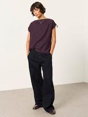 FatFace Gabby Dark Purple Gathered Shoulder Detail Top - Image 4 of 7