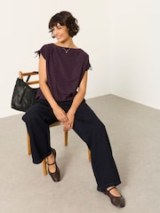 FatFace Gabby Dark Purple Gathered Shoulder Detail Top - Image 5 of 7