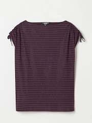 FatFace Gabby Dark Purple Gathered Shoulder Detail Top - Image 6 of 7