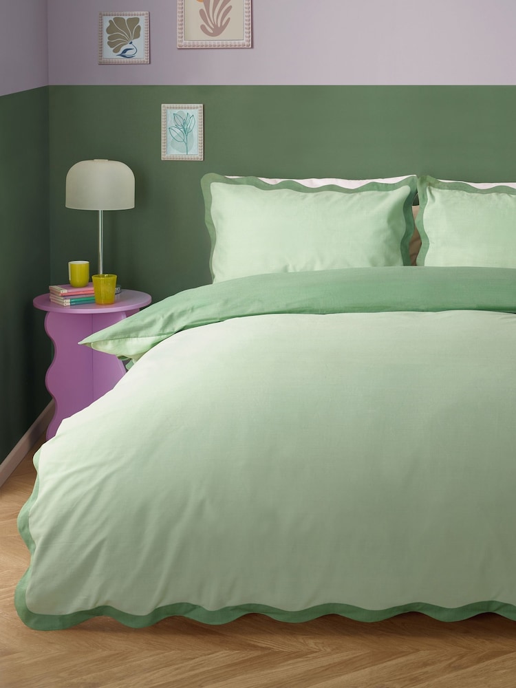 Furn Green Wiggle Scallop Duvet Cover Set - Image 1 of 3