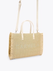 Carvela Cream Frame Raffia Midi Bag - Image 2 of 4