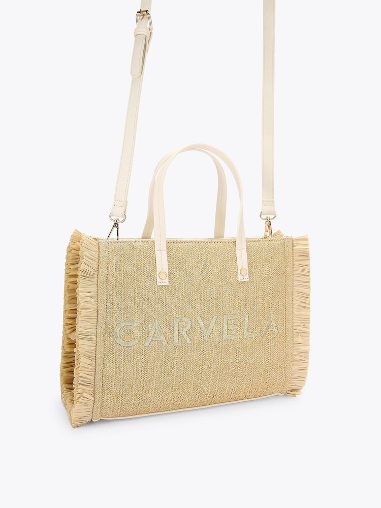 Carvela Cream Frame Raffia Midi Bag - Image 2 of 4
