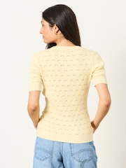 FatFace Yellow Lois Short Sleeve Knitted Henley Top - Image 2 of 4