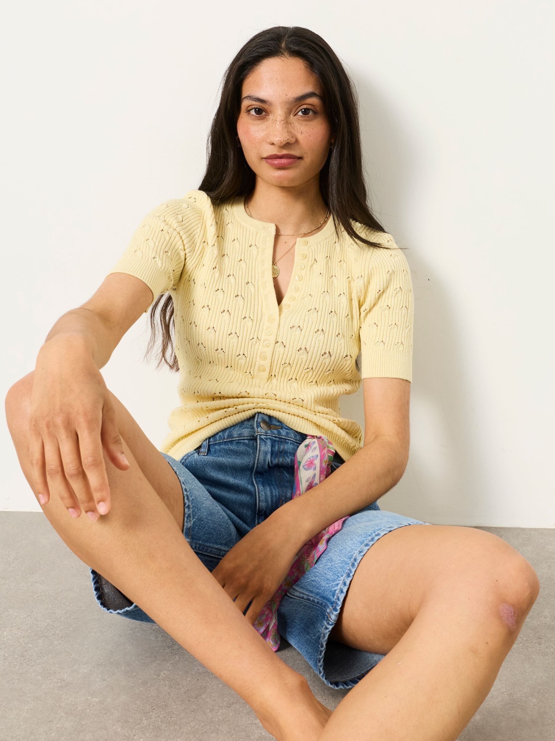 Buy FatFace Lois Yellow Short Sleeve Knitted Henley Top from Next USA