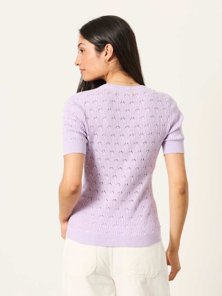 FatFace Lilac Purple Lois Short Sleeve Knitted Henley Top - Image 2 of 5 FatFace Lilac Purple Lois Short Sleeve Knitted Henley Top - Image 2 of 5
