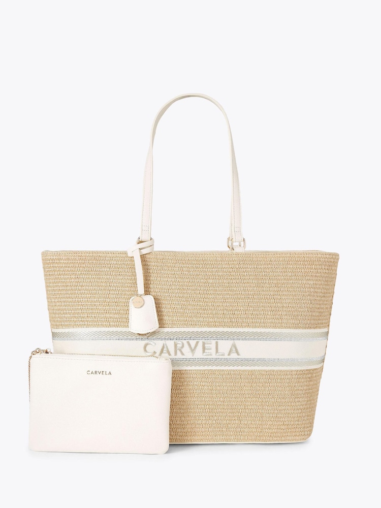 Carvela White Frame Raffia Tote Bag - Image 1 of 4