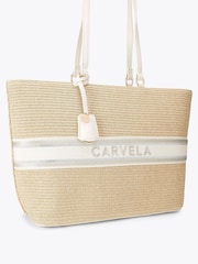 Carvela White Frame Raffia Tote Bag - Image 2 of 4