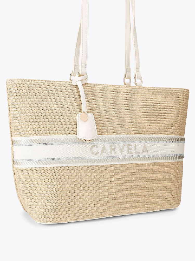 Carvela White Frame Raffia Tote Bag - Image 2 of 4
