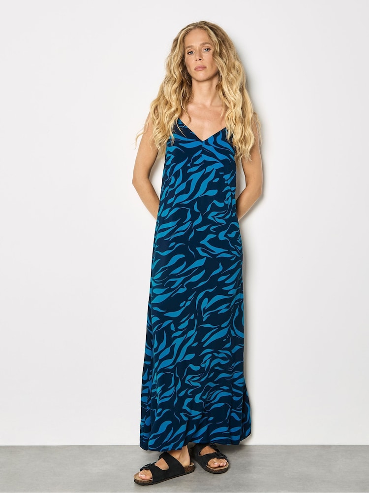 Apricot Blue Animal Print Trapeze Cami Maxi Dress - Image 1 of 4