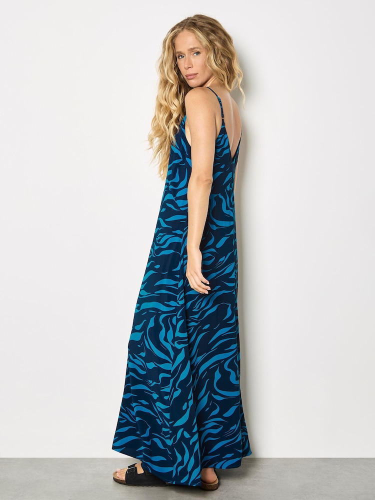 Apricot Blue Animal Print Trapeze Cami Maxi Dress - Image 2 of 4