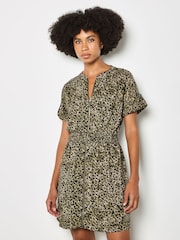 أخضر - Apricot Leopard Print Zip-Down Mini Dress - Image 1 of 5