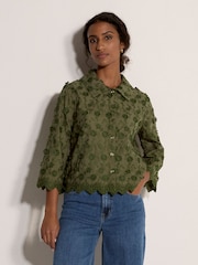 Apricot Applique Flowers Cropped Shirt - Imaginea 1 din 4