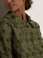 Apricot Applique Flowers Cropped Shirt - Imaginea 4 din 4