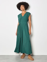 Apricot Green Cotton Blend Wide-Leg Jumpsuit - Image 3 of 4