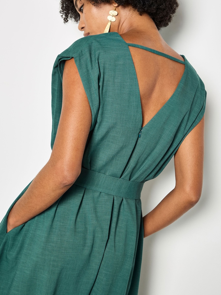 Apricot Green Cotton Blend Wide-Leg Jumpsuit - Image 4 of 4