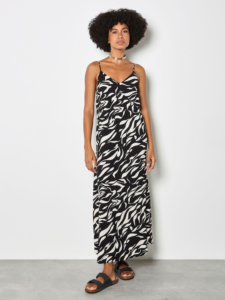 Apricot Black Animal Print Trapeze Cami Maxi Dress - Image 1 of 5