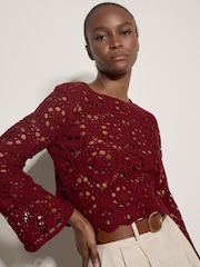 Apricot Red Boho Floral Crochet Top - Image 1 of 4