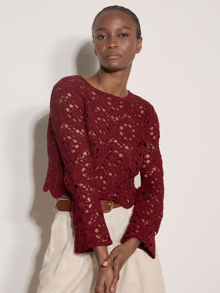 Apricot Red Boho Floral Crochet Top - Image 2 of 4