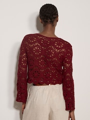 Apricot Red Boho Floral Crochet Top - Image 3 of 4