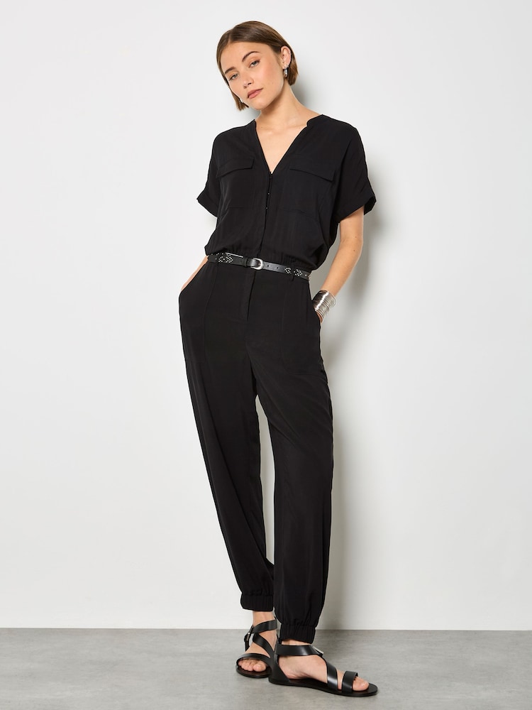 Apricot Black Soft Woven Utility Jumpsuit - Image 1 of 4