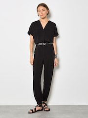 Apricot Black Soft Woven Utility Jumpsuit - Image 3 of 4