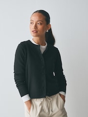Black Supersoft Crew Neck Long Sleeve Cardigan - Image 1 of 5