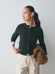 Black Supersoft Crew Neck Long Sleeve Cardigan - Image 2 of 5