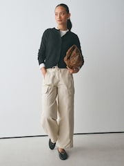 Black Supersoft Crew Neck Long Sleeve Cardigan - Image 3 of 5