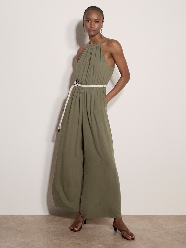 Apricot Green Wide-Leg Jumpsuit - Image 1 of 5 Apricot Green Wide-Leg Jumpsuit - Image 1 of 5