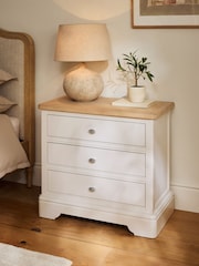 Chalk White Hampton Country Collection Luxe Painted Oak 3 Drawer Hampton Bedside Table - Image 2 of 8