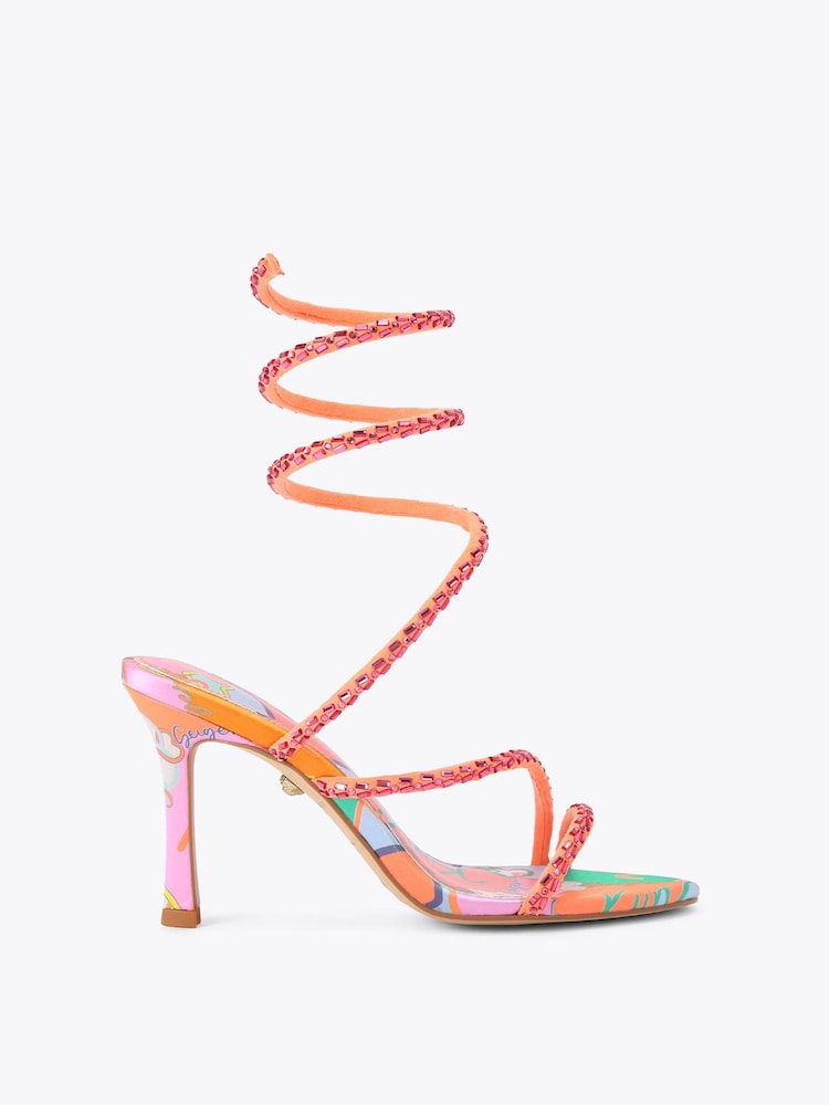 Kurt Geiger London Pink Spiral Asymmetric 90 Sandals - Image 2 of 5