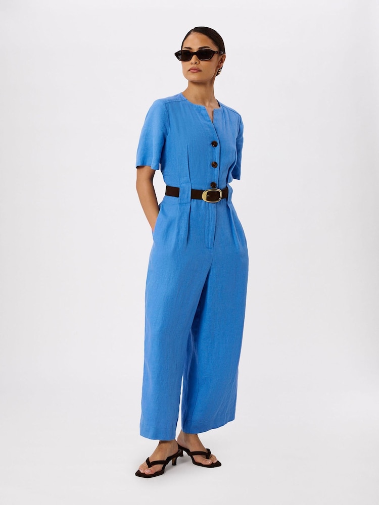 Whistles Blue Fiona Linen Button Jumpsuit - Image 1 of 5