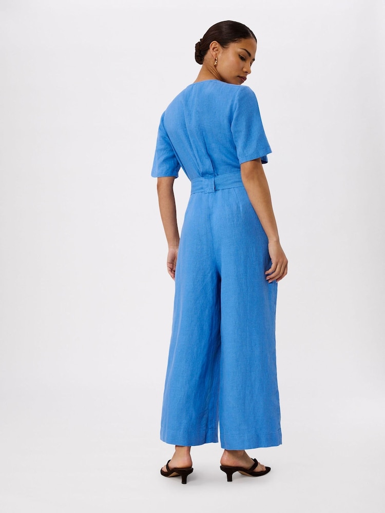 Whistles Blue Fiona Linen Button Jumpsuit - Image 2 of 5