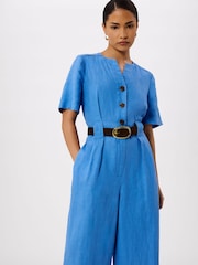 Whistles Blue Fiona Linen Button Jumpsuit - Image 3 of 5