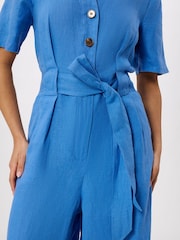 Whistles Blue Fiona Linen Button Jumpsuit - Image 4 of 5