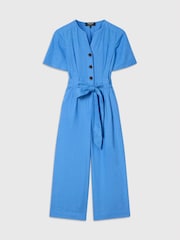 Whistles Blue Fiona Linen Button Jumpsuit - Image 5 of 5