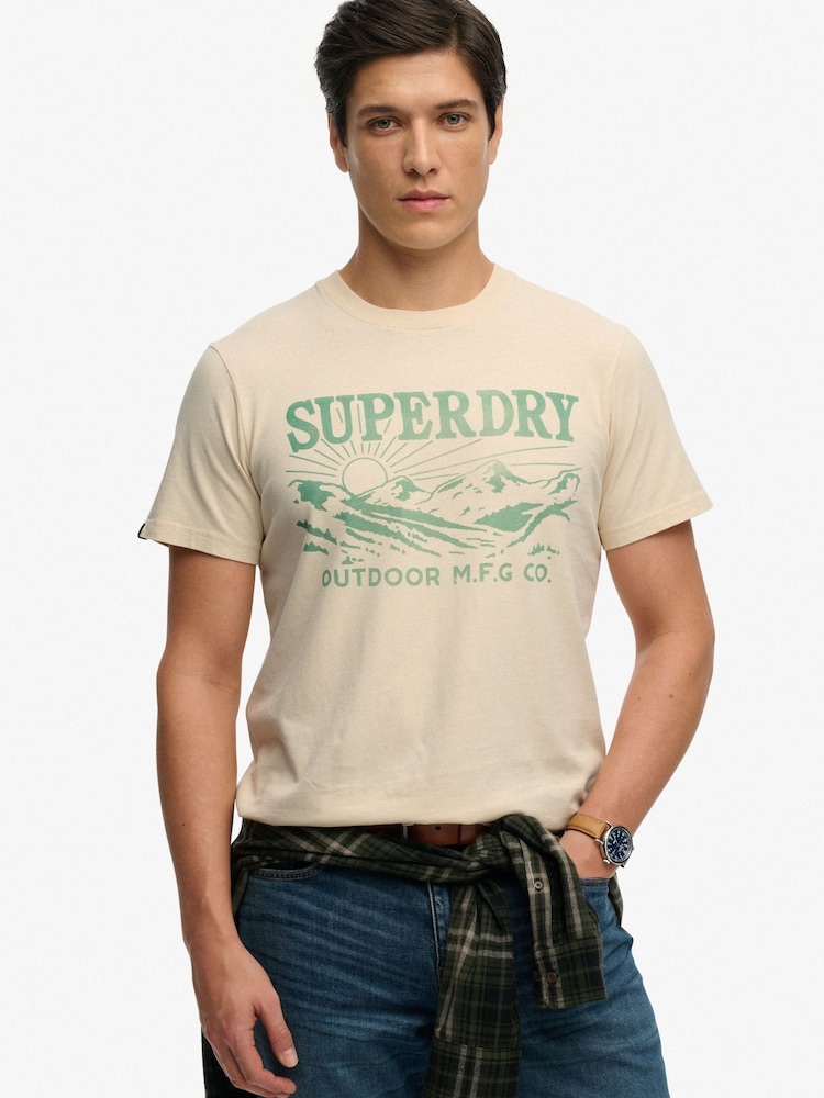 Superdry Cream Retro Outdoor Relaxed T-Shirt - Image 1 of 7