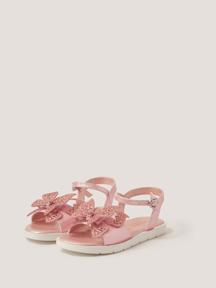 Monsoon Pink Diamanté Butterfly Sandals - Image 1 of 3 Monsoon Pink Diamanté Butterfly Sandals - Image 1 of 3