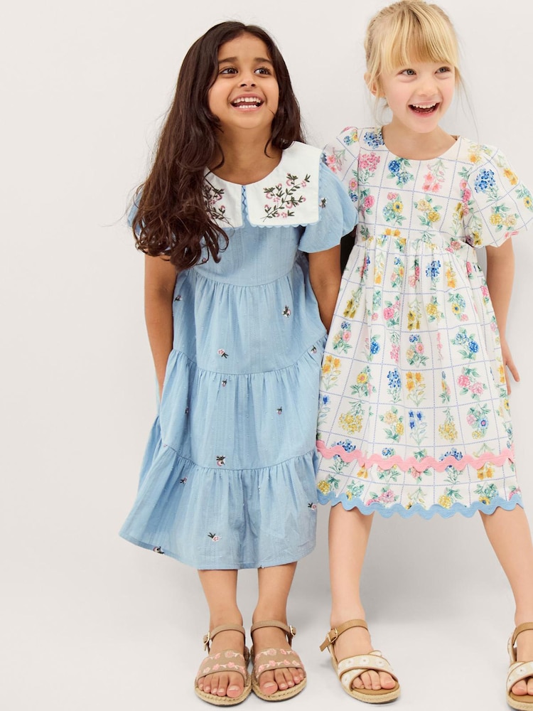 Monsoon Floral Embroidered Collar Dobby Dress - Imaginea 1 din 1