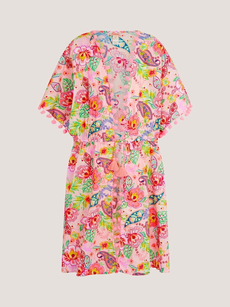 Monsoon Pink Paisley Print Pom Pom Kaftan - Image 1 of 3