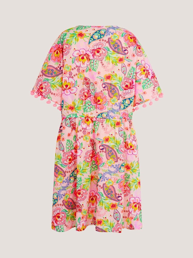 Monsoon Pink Paisley Print Pom Pom Kaftan - Image 2 of 3